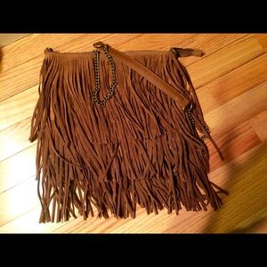 Faux suede fringe purse