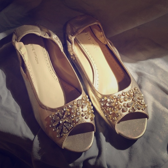 Adrienne Vittadini jeweled gold flats