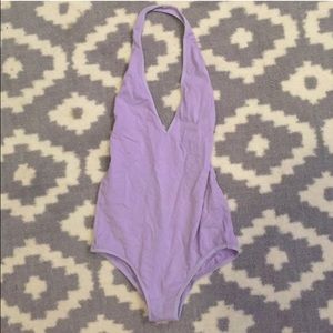 American Apparel Lavender Deep V Bodysuit