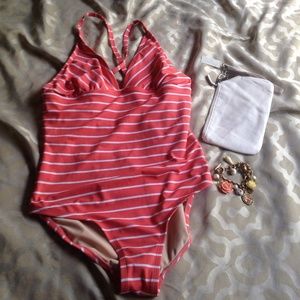 Pink and white stripes one piece