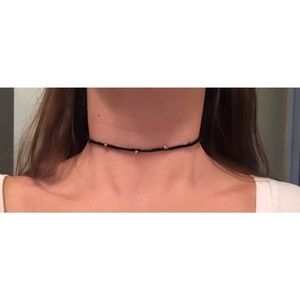 Black beaded crochet choker