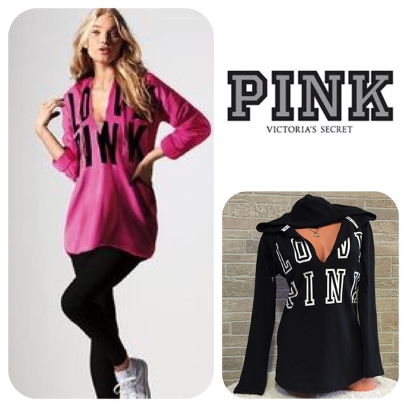 PINK {VS} Deep V Neck Tunic Hoodie