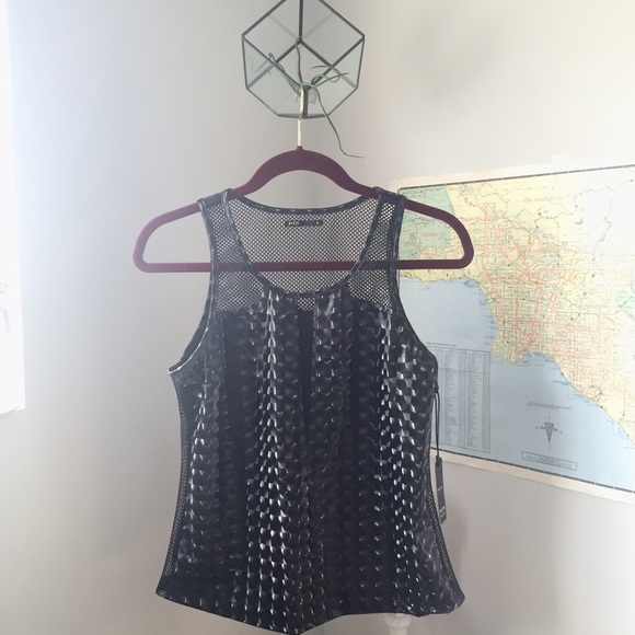 Nwt Shiny Mesh Holographic Hologram Cutout Top