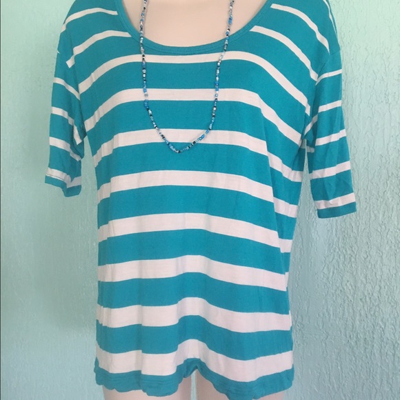 Apt. 9 Blue and White Striped 3/4 Sleeve Shirt