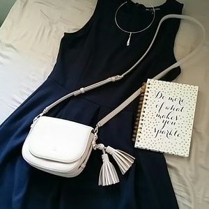Navy Pleated Shift Dress
