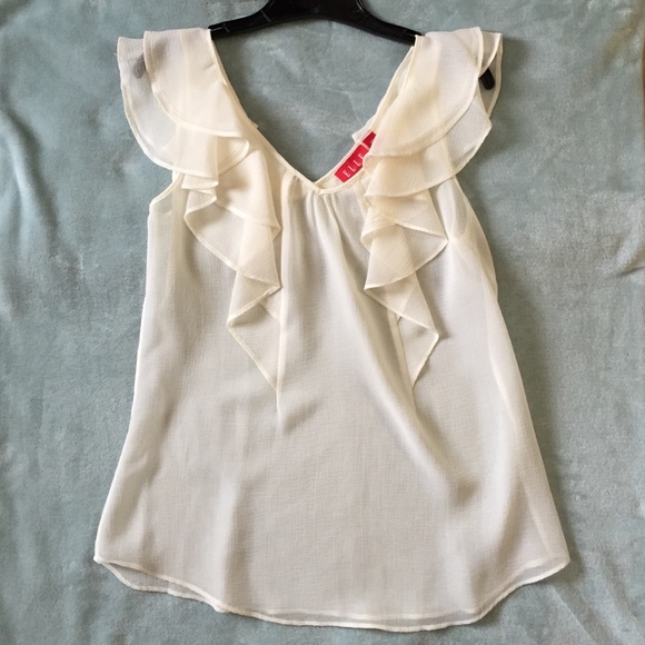 Sheer Cream Ruffle Blouse