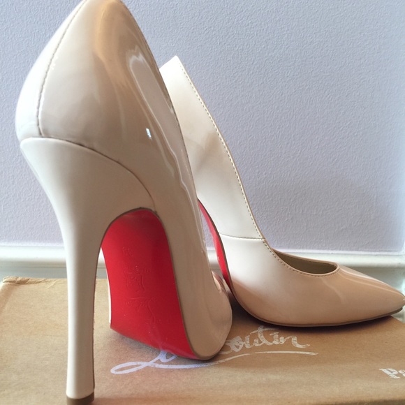 "Christian Louboutin" Nude Red Sole Patent Pumps