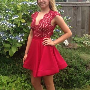 Red eyelash lace homecoming/prom dress