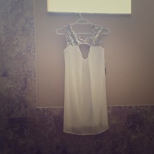 NWT gold and silver sparkle & white sheer dress