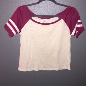 cream and maroon crop top