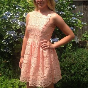 Beautiful high neck lace peach dress