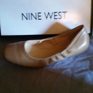 Never worn nude leather Nine West ballet flats