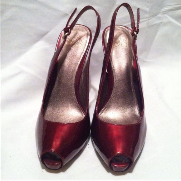 Joan and David dark ruby patten leather pumps