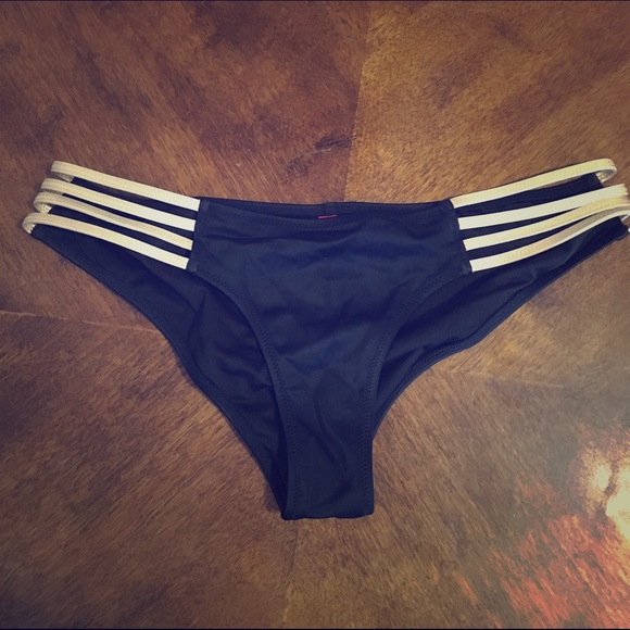 Black with gold straps bikini bottoms