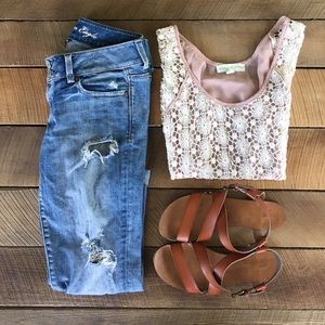 Urban Outfitters Floral Lace Short Sleeve Top