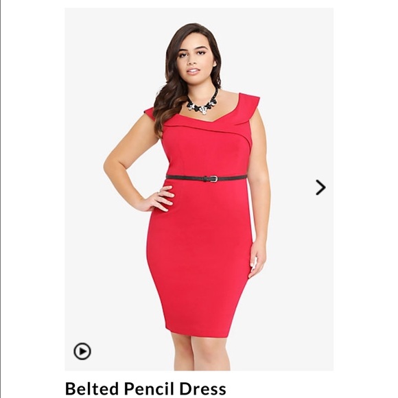 Belted Red Pencil Dress