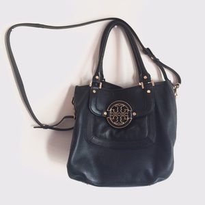Tory burch amanda black leather satchel bag