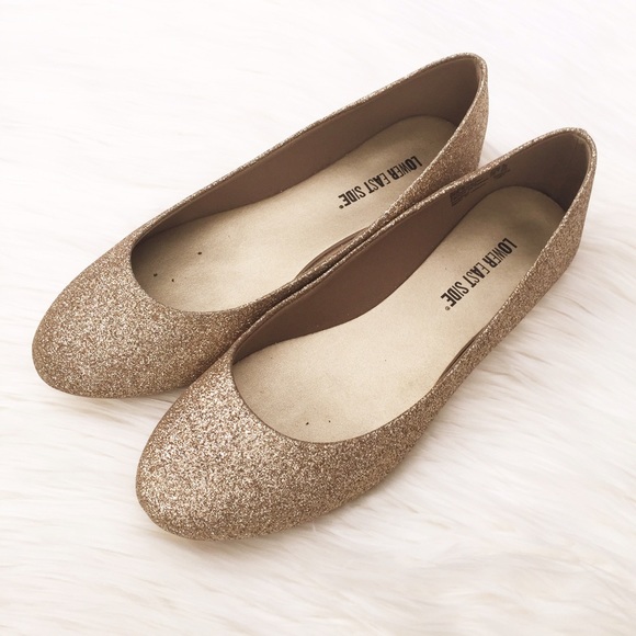 Lower East Side Shoes - Gold glitter Chelsea flats, size 8