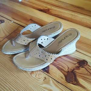 Tan wedge shoes