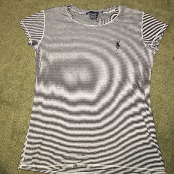 Navy and white striped polo tshirt - Picture 1 of 1