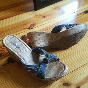 Unionbay denim wedges.