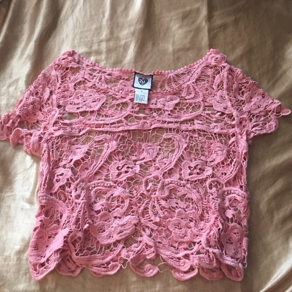 coral lace crop top swim cover up