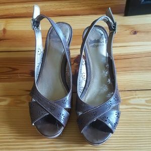 Brown Fergalicious wedge sandals - size 5