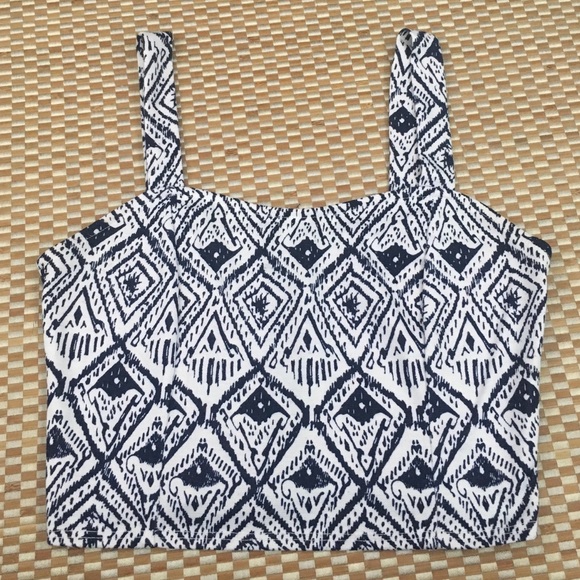 blue and white crop top
