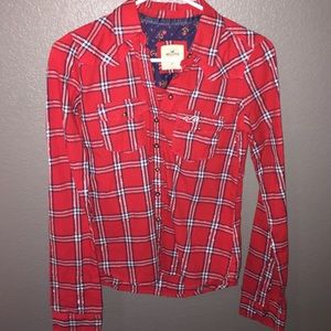 Red plaid button down