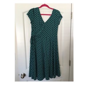 Blue, green, and white kaleidoscope print dress