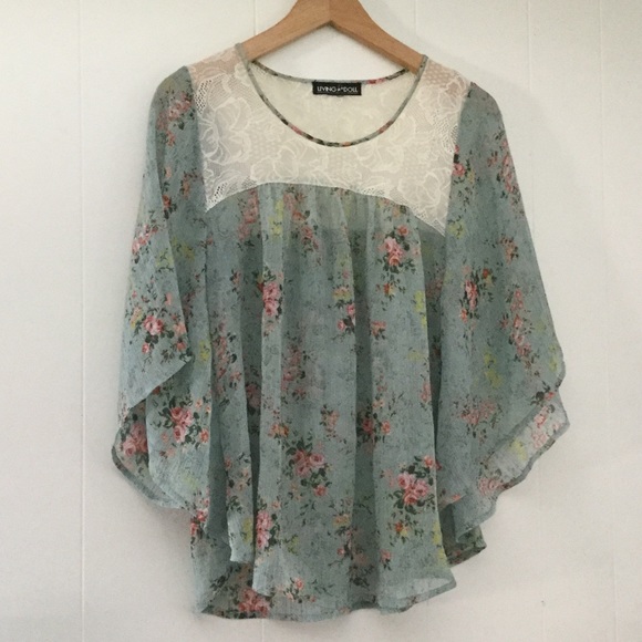 Sheer Rose Floral Print poncho top size L