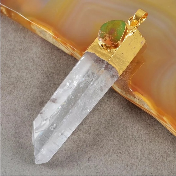 Beautiful Gold Plated Aura Quartz Crystal Pendant