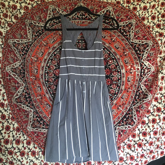 Gray and White striped dress. - Picture 1 of 2