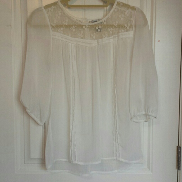 M Ultra Pink White Sheer Lace Blouse
