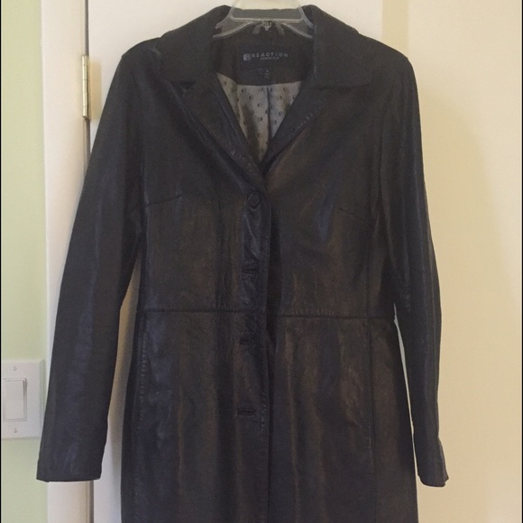 Reaction by Kenneth Cole black leather trench