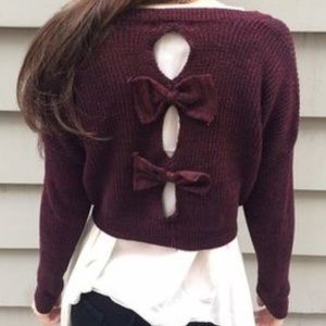LF Burgundy Cropped Bow Sweater