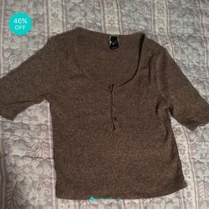 Small Half-Button up Grey Crop Top