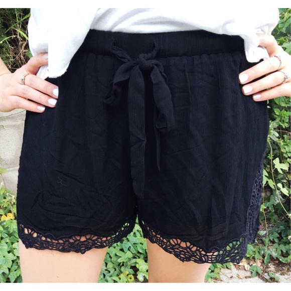 Cute Black Shorts with Lace Hem - Picture 3 of 3