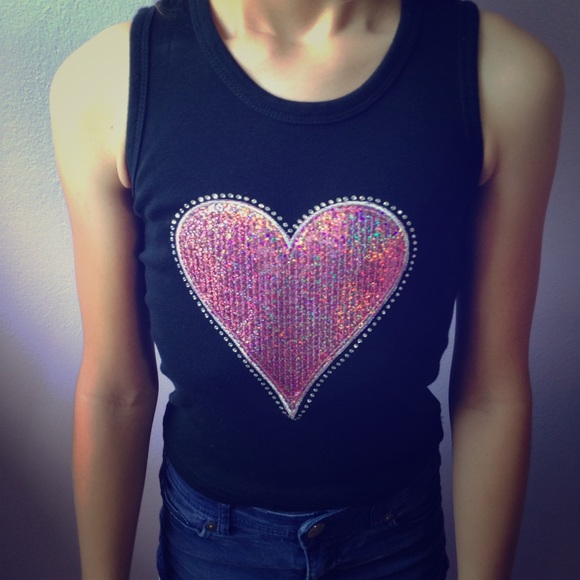 Lollipop Moon black sparkly pink heart girls tank