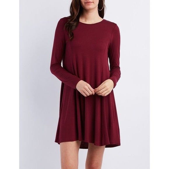 Charlotte Russe Dresses & Skirts - Burgundy swing dress. Open back.