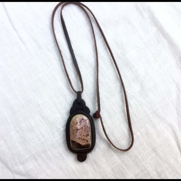 Leather Rhodolite Artisan  Made Necklace.