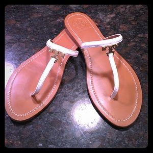 Tory Burch White and Gold Sandals
