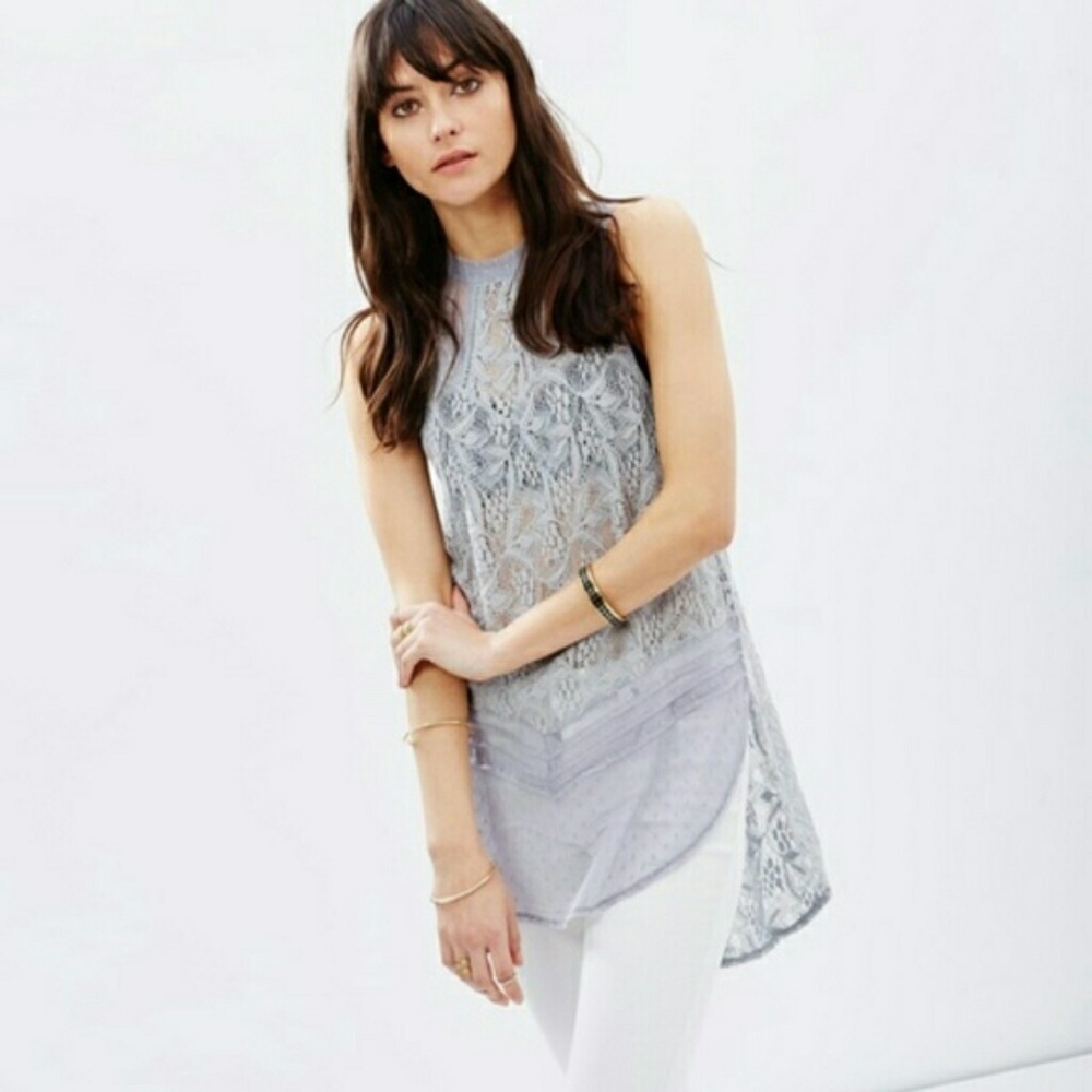 ✨Free People blue sheer lace flowy tunic tank - Picture 5 of 7