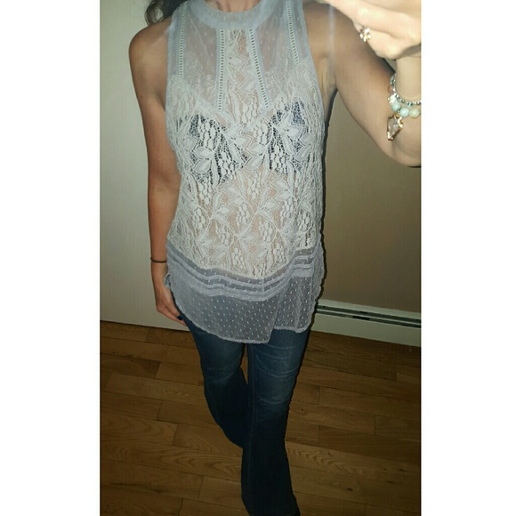 ✨Free People blue sheer lace flowy tunic tank - Picture 2 of 7