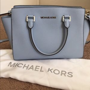 MK Medium Saffiano Selma Light Blue
