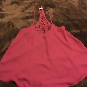 Tilly's burgundy tank with crochet detail