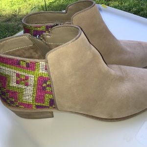 Sam Edelman taupe suede booties.