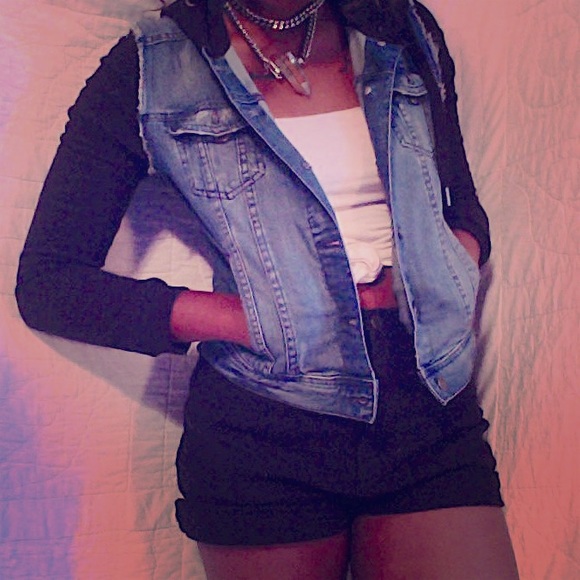90s grunge H&M denim vest hoodie