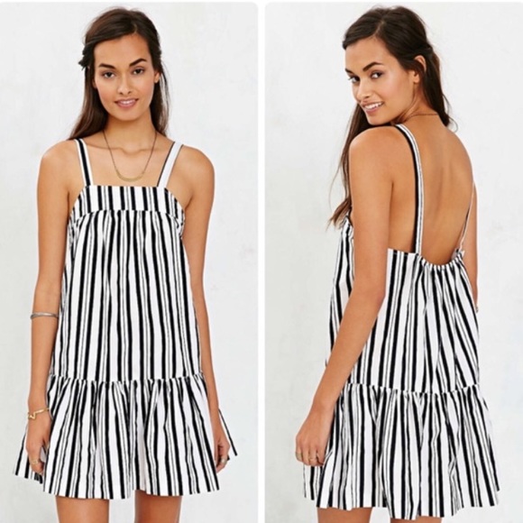 Black and white striped drop waist dress