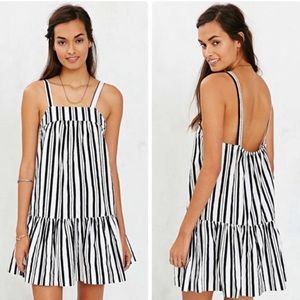 Black and white striped drop waist dress
